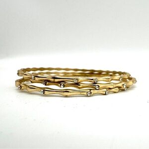 ANTHROPOLOGIE Gold Metal Bamboo Stacked Bracelet Set
